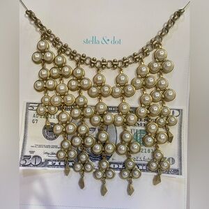 Stella & Dot Daliah Bib Necklace Pearl Statement Gold Tone N450PL New In Box